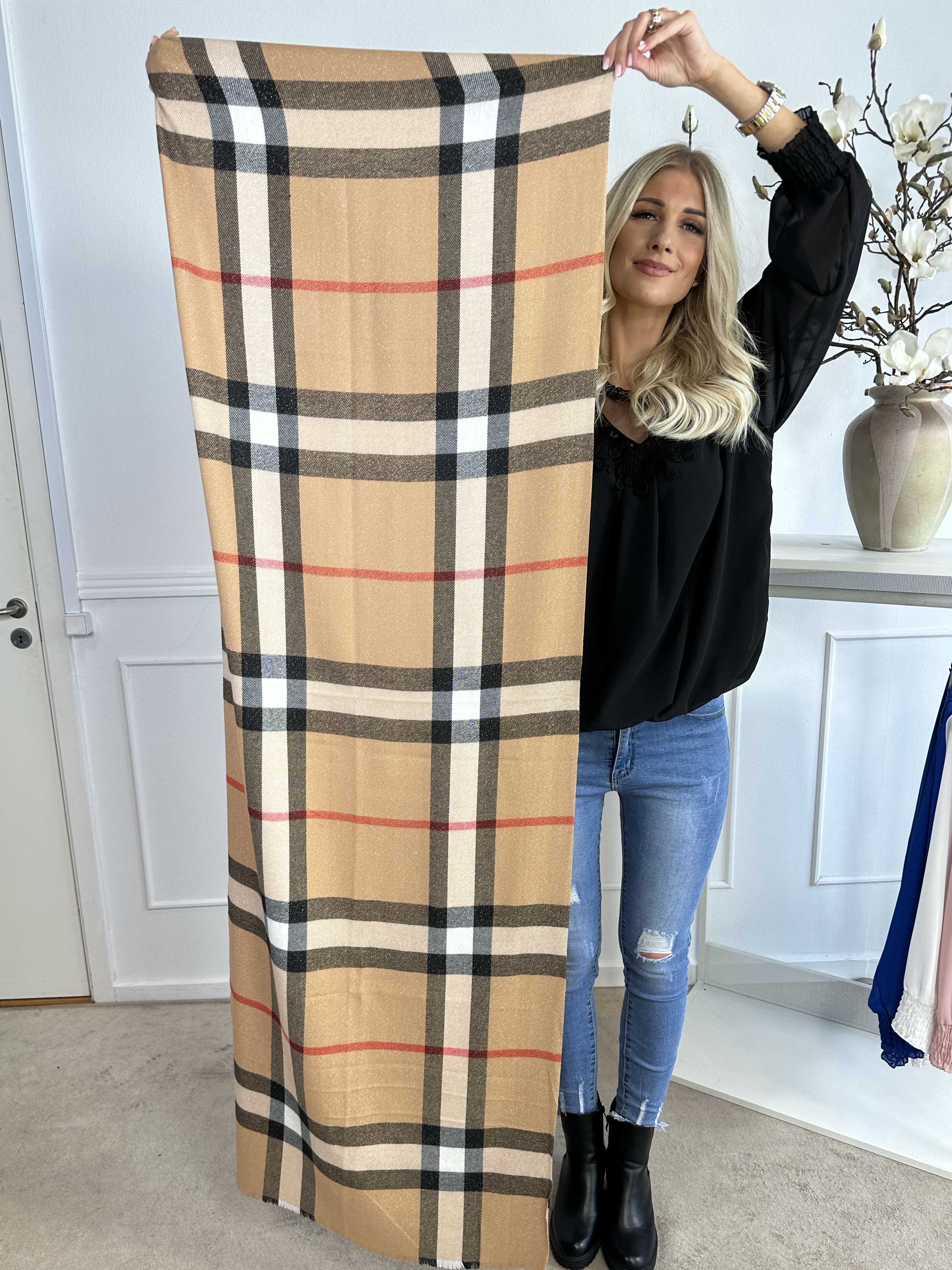 Tatyana - Mjukt rutig scarf med glittertrådar